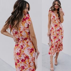 Vici Floral Ruffle Midi Dress Sz L